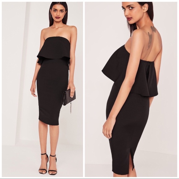 Missguided Dresses & Skirts - Missguided Frill Bandeau Black Midi Dress Size 4